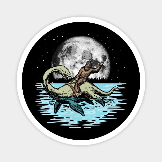 Funny Bigfoot Riding Nessie Loch Ness Monster & Full Moon Magnet by yangho